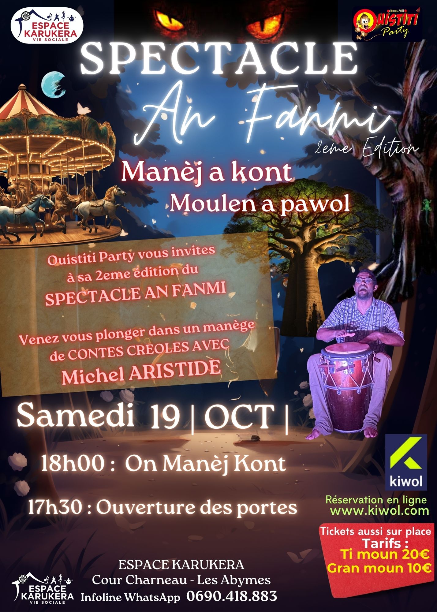 Affiche : SPECTACLE AN FANMI - MANEJ A KONT / MOULIN A PAWOL
